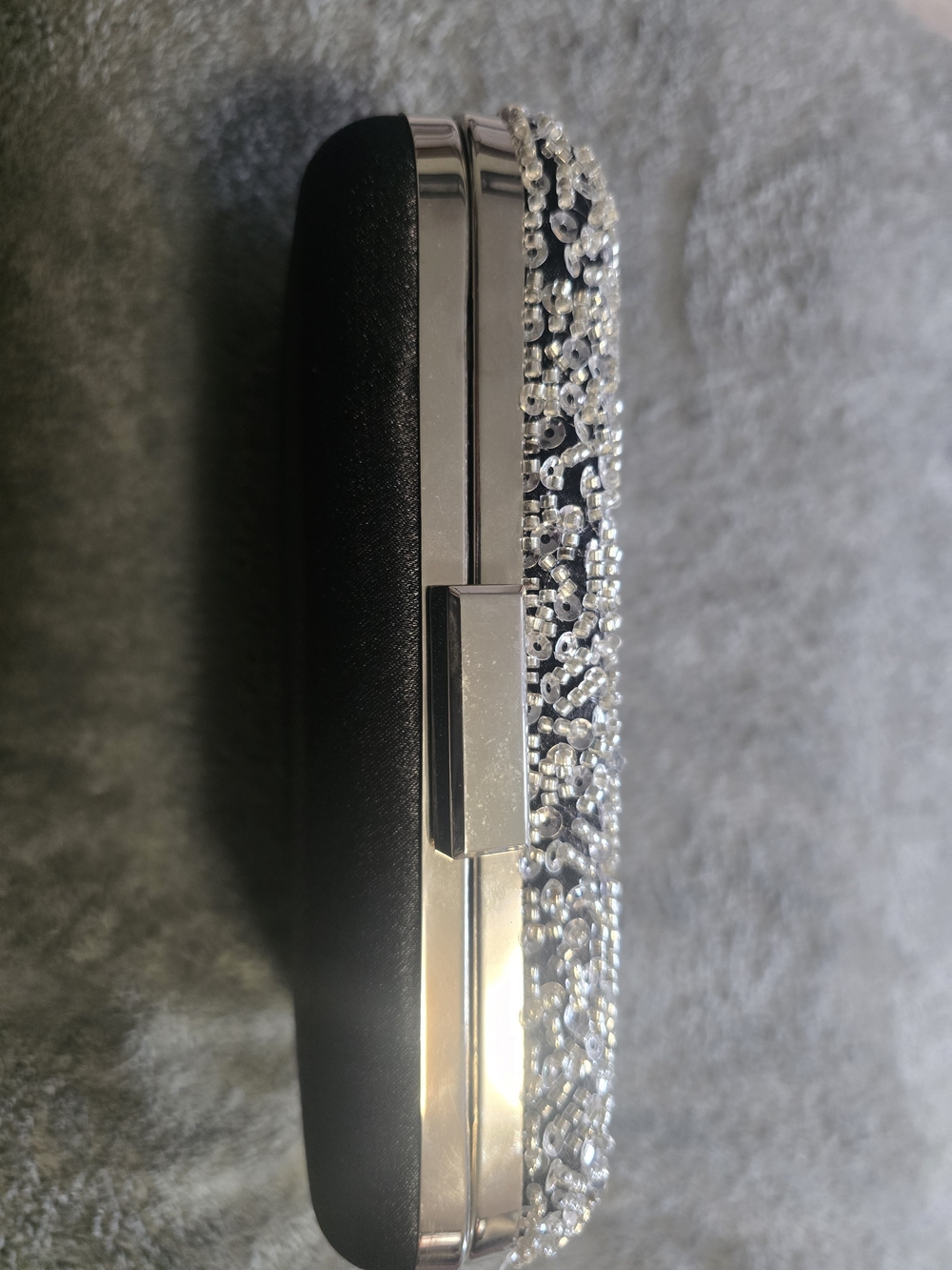 Crystal-Embellished Black Evening Clutch - Sparkling Silver Accents